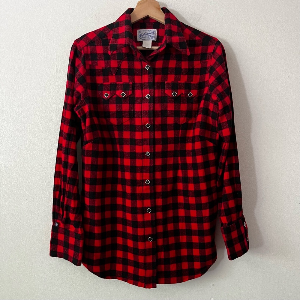 Rockmount Plush Red & Black Buffalo Check Flannel Western Shirt size medium‎